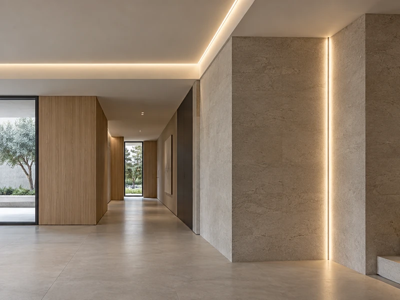 Architectural LED strip lighting integrated into modern building details