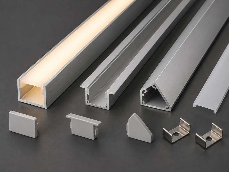 LED aluminum profiles with diffusers and mounting accessories